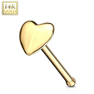 14K Gold Heart Nose Bone 20g