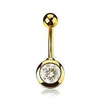 Shaped Bezel-Set Crystal Navel Barbell 14g