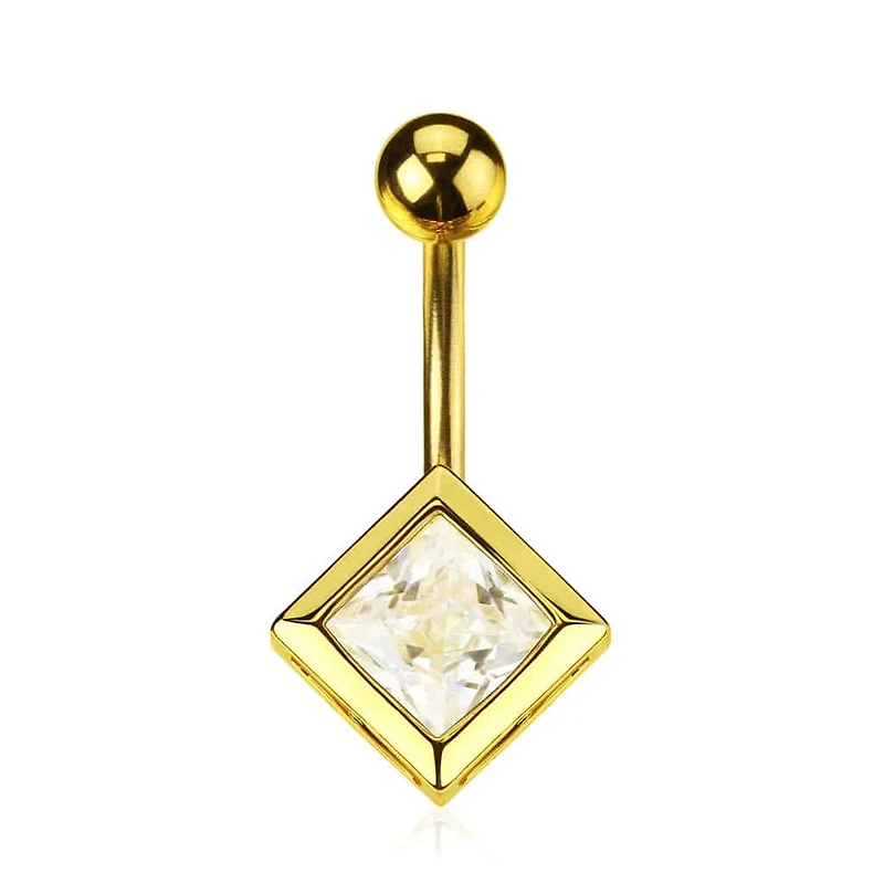 Shaped Bezel-Set Crystal Navel Barbell 14g