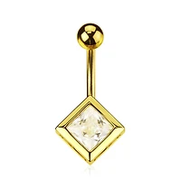 Shaped Bezel-Set Crystal Navel Barbell 14g