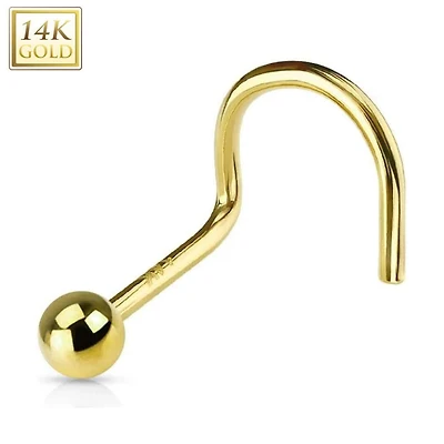 14K Gold Ball Top Nose Screw 20g