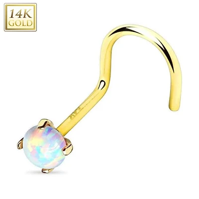 14K Gold Claw-Set Opal Nose Screw 20g
