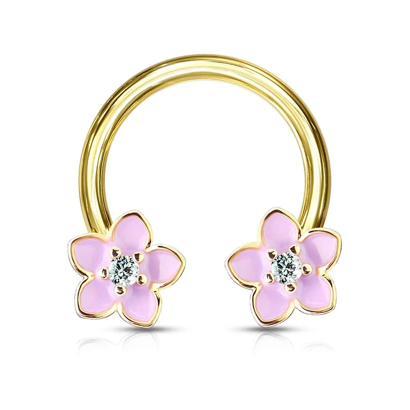 Pink Flower Circular Barbell 14g