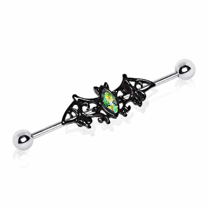 Filigree + Opal Bat Fancy Industrial Barbell 14g