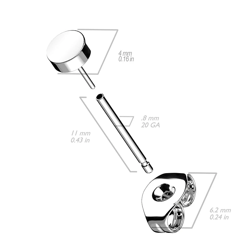 Premium G23 Titanium Flat Disc Threadless Studs 20g