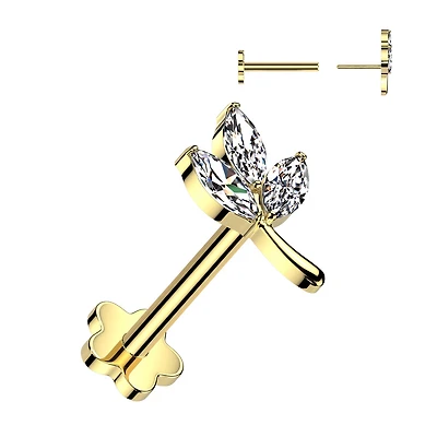 Premium G23 Titanium Flower Base Leave Threadless Flat Back