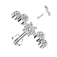 Premium G23 Titanium Crystal Cluster Middle Flower Threadless Flat Back
