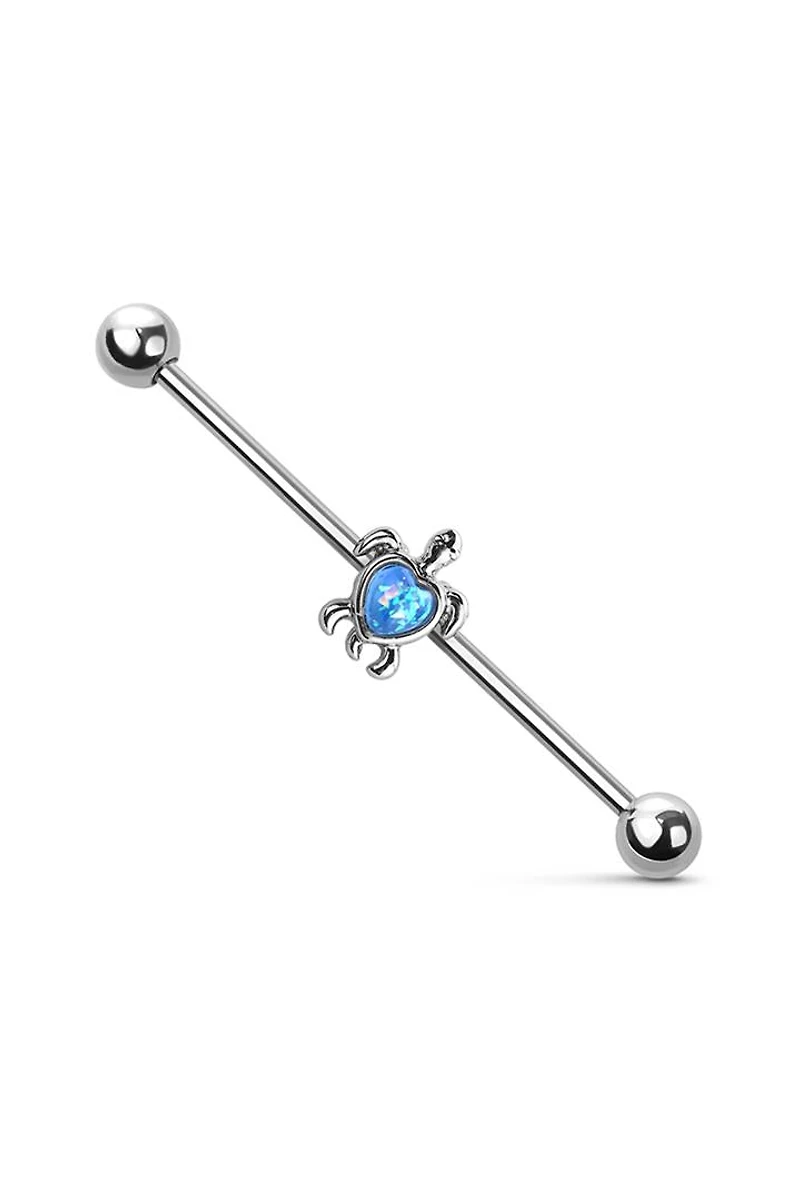 Premium Opal Sea Turtle Industrial Barbell 14g