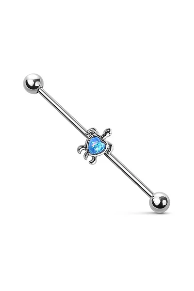 PREMIUM Opal Sea Turtle Industrial Barbell 14g