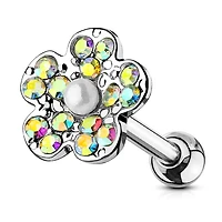 Adhesive-Set Iridescent Crystal Flower Ball Back 16g