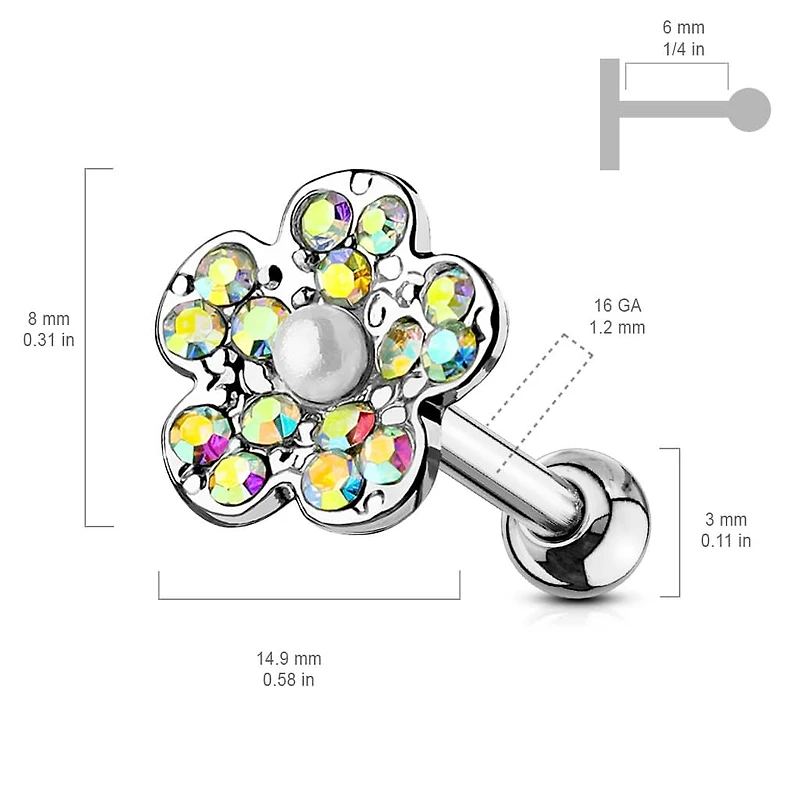 Adhesive-Set Iridescent Crystal Flower Ball Back 16g