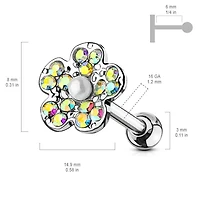 Adhesive-Set Iridescent Crystal Flower Ball Back 16g