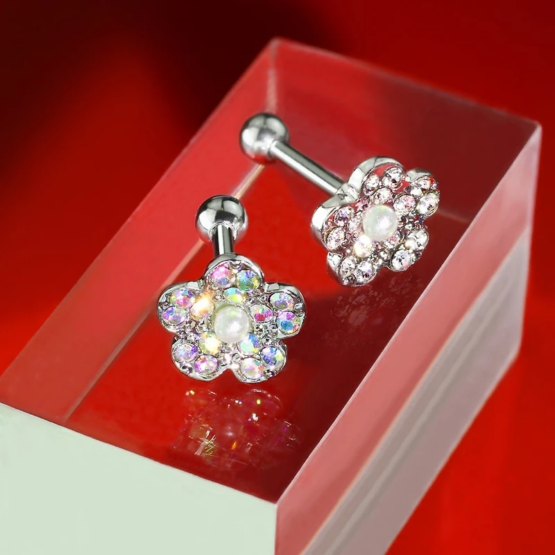 Adhesive-Set Iridescent Crystal Flower Ball Back 16g