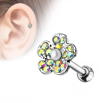 Adhesive-Set Iridescent Crystal Flower Ball Back 16g