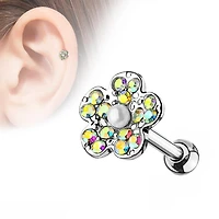 Adhesive-Set Iridescent Crystal Flower Ball Back 16g