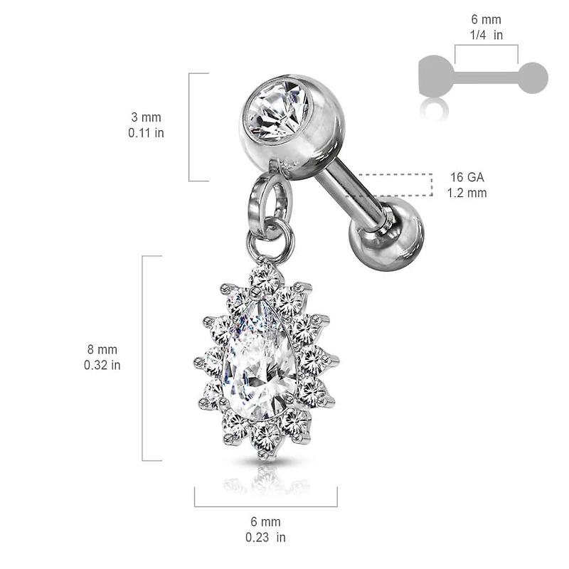PREMIUM Halo Teardrop Ball Back Dangle 16g