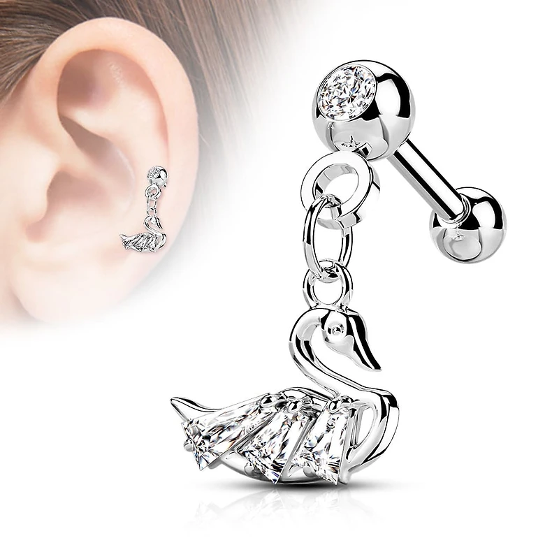 PREMIUM Crystal Swan Ball Back Dangle 16g
