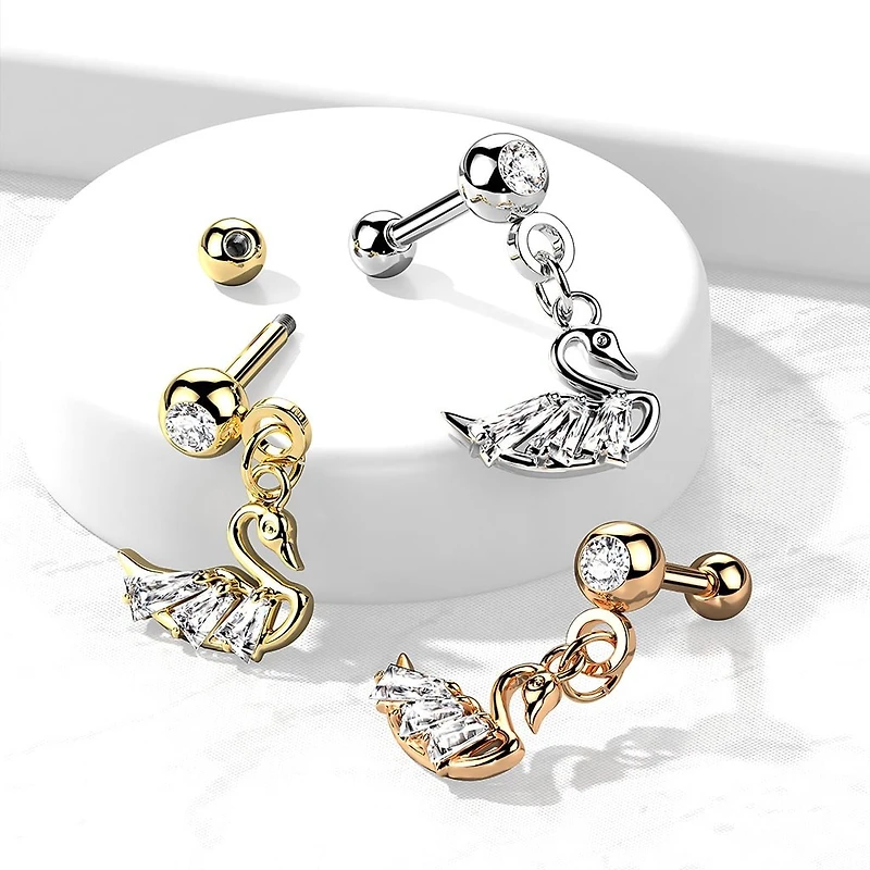 PREMIUM Crystal Swan Ball Back Dangle 16g
