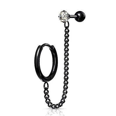 Surgical Steel Crystal Ball Back + Chain Earrings