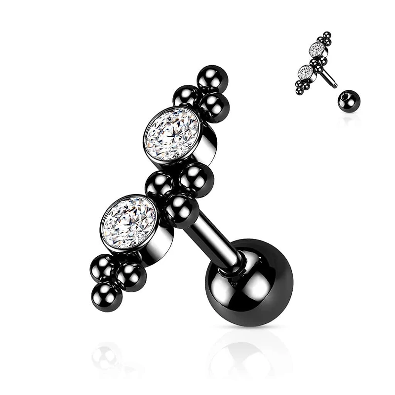 Premium 2 Bezel-Set Crystal + Dotwork Ball Back 16g