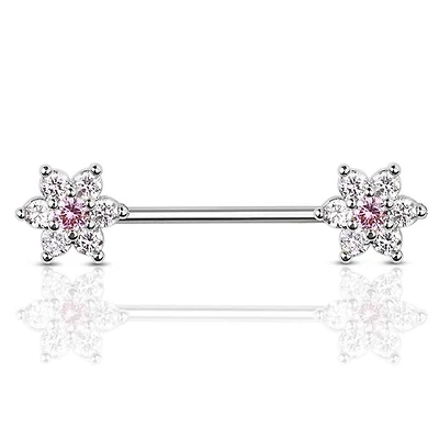 Crystal Flowers Nipple Barbell 14g