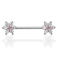 Crystal Flowers Nipple Barbell 14g