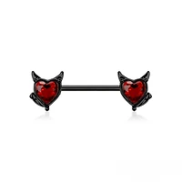 Jewelled Devil Heart Nipple Barbell 14g
