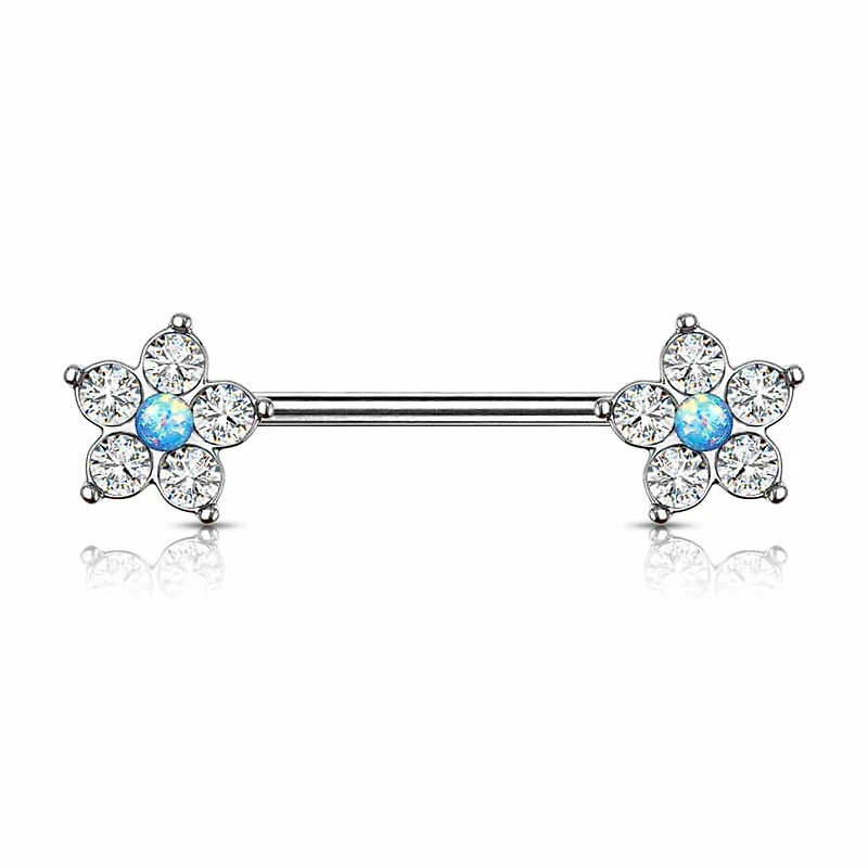 Crystal + Opal Flower Nipple Barbell 14g