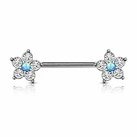 Crystal + Opal Flower Nipple Barbell 14g