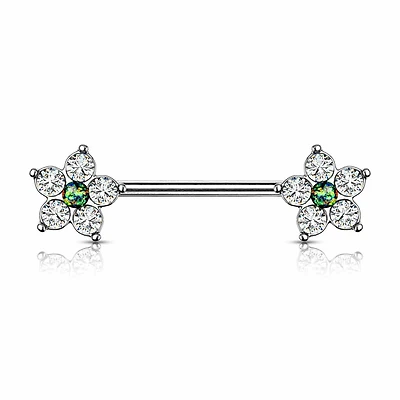 Crystal + Opal Flower Nipple Barbell 14g