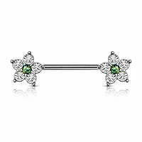 Crystal + Opal Flower Nipple Barbell 14g