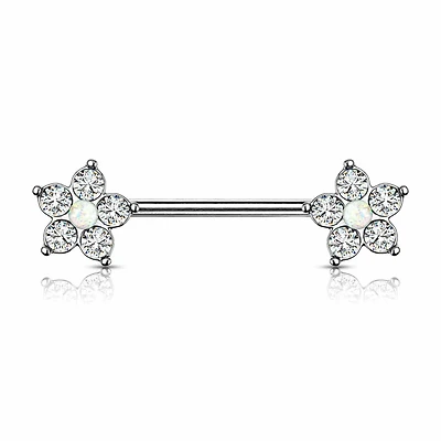 Crystal + Opal Flower Nipple Barbell 14g