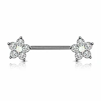 Crystal + Opal Flower Nipple Barbell 14g