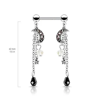 Celestial Moon & Star Dangle Nipple Barbell 14g