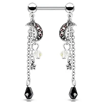 Celestial Moon & Star Dangle Nipple Barbell 14g