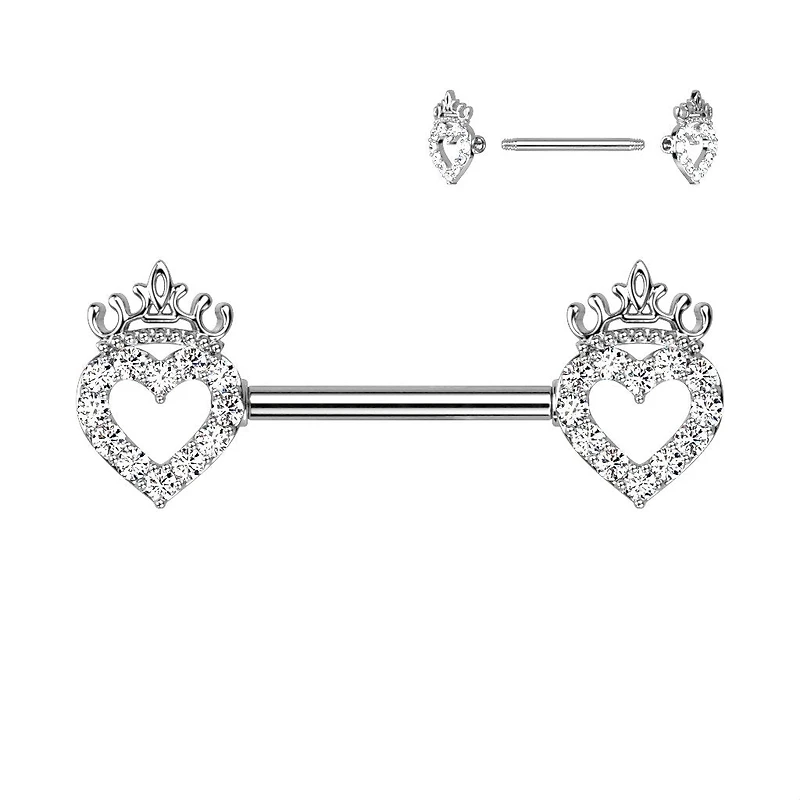 Heart + Crown Nipple Barbell 14g