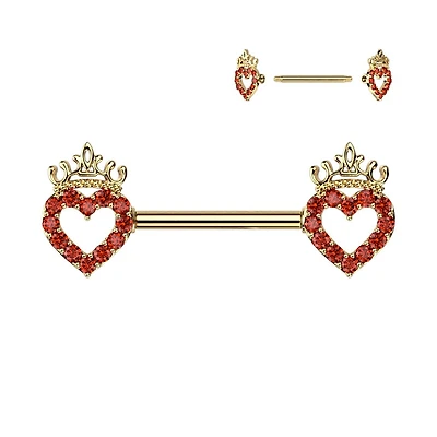 Heart + Crown Nipple Barbell 14g