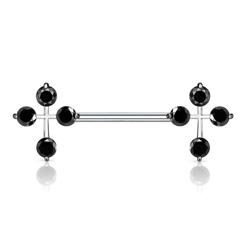 Claw-Set Cross Nipple Barbell 14g