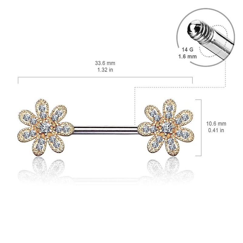 Claw-Set Flower Nipple Barbell 14g