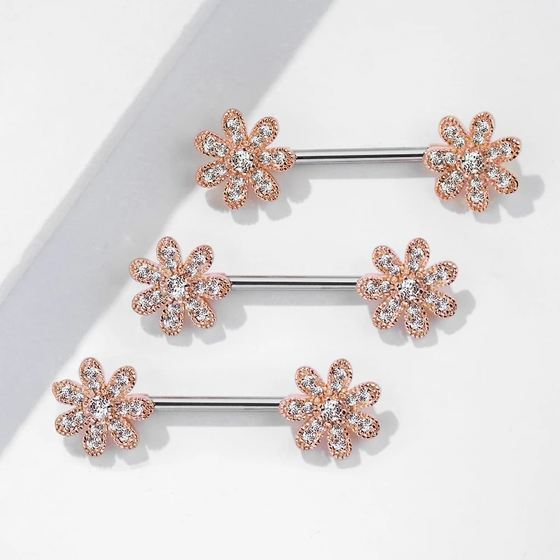 Claw-Set Flower Nipple Barbell 14g