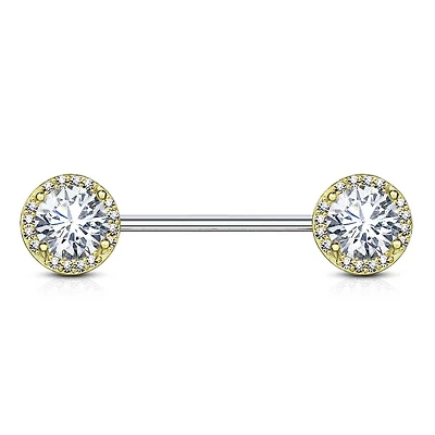 Large Crystal + Halo Nipple Barbell 14g