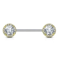 Large Crystal + Halo Nipple Barbell 14g