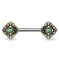 4 Point Brass Filigree + Opal Nipple Barbell 14g