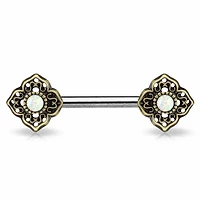 4 Point Brass Filigree + Opal Nipple Barbell 14g