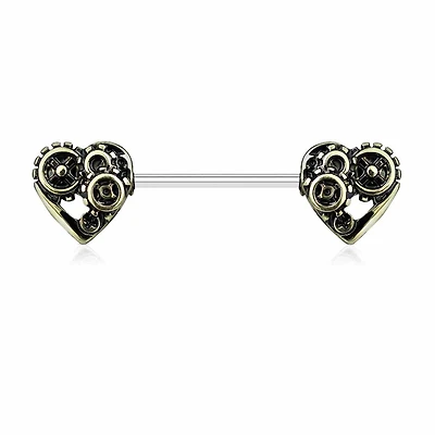 Steampunk Heart Nipple Barbell 14g