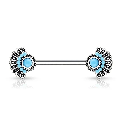 White Brass Dotwork Nipple Barbell 14g