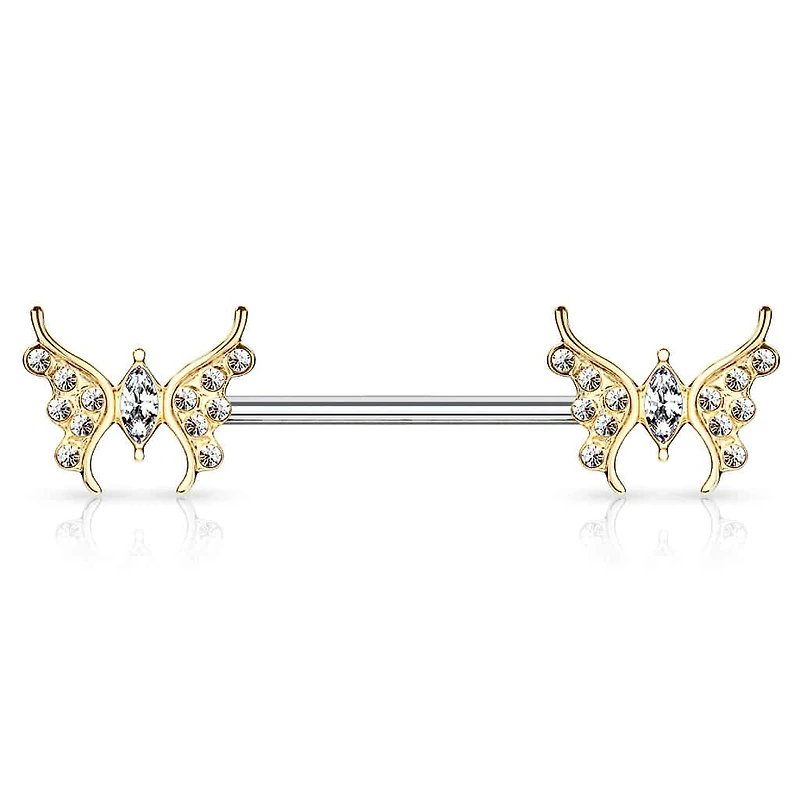 Crystal Butterfly Nipple Barbell 14g