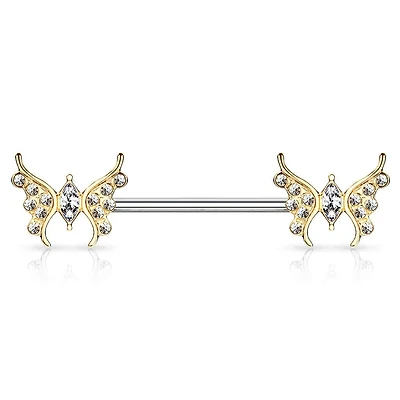 Crystal Butterfly Nipple Barbell 14g