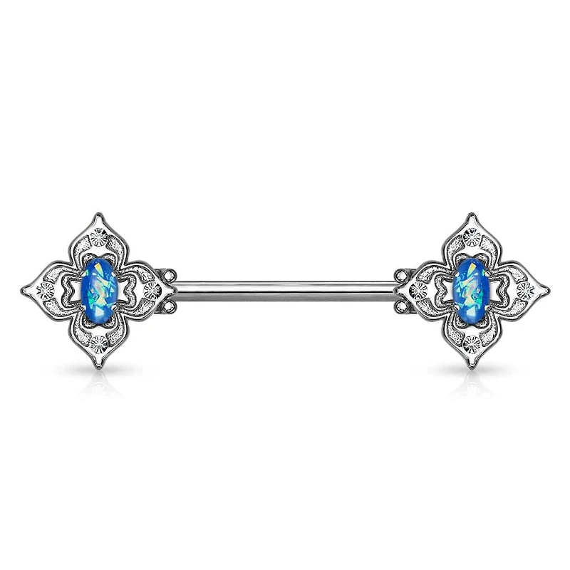 4 Point Filigree Oval Opal Nipple Barbell 14g