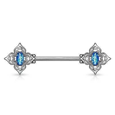 4 Point Filigree Oval Opal Nipple Barbell 14g